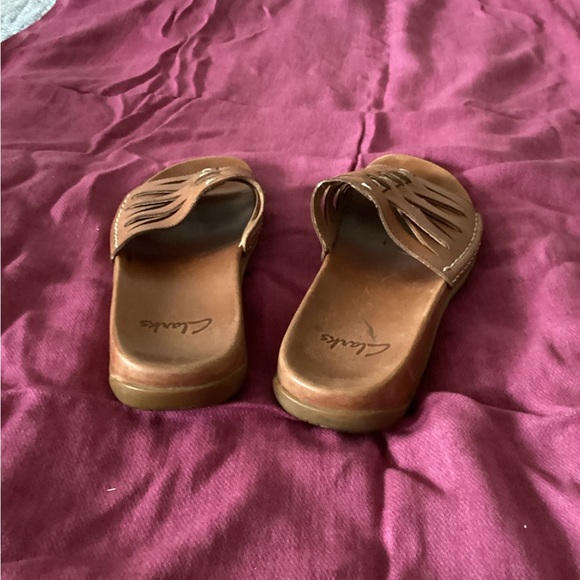 Clarks Artisan Collection Brown Leather Espadrille Slide Sandals size 8 - Picture 4 of 5